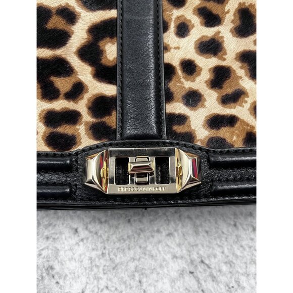 REBECCA MINKOFF Love Black & Leopard Small Crossbody Gold Chain - Picture 3 of 12